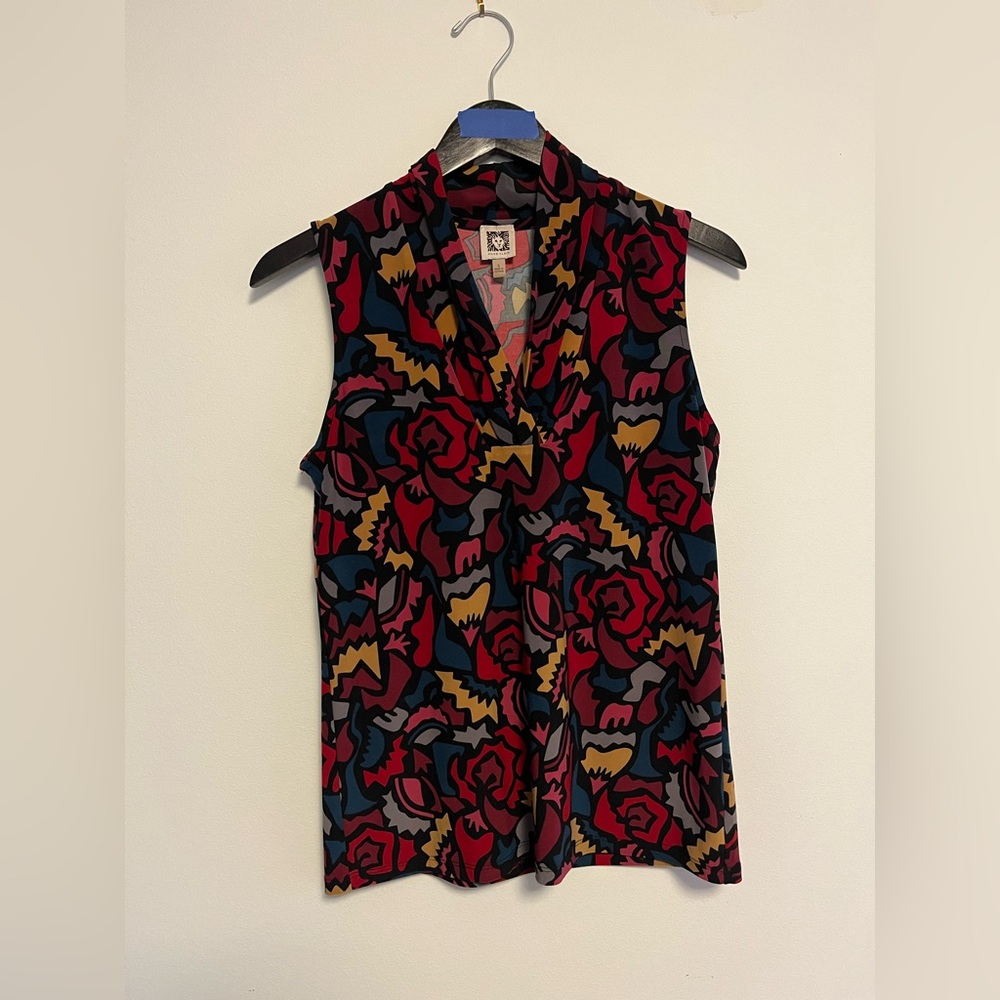 Anne Klein Multicolor Abstract Floral Sleeveless Blouse